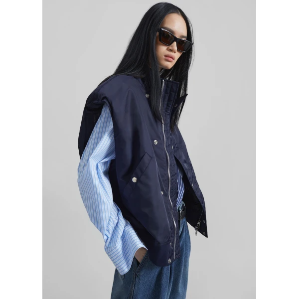 The Frankie Shop Aysen Sleeveless Bomber Jacket - Navy - Oversized Minimalist Jackets in Blue - Shop at Luxury Shoes 