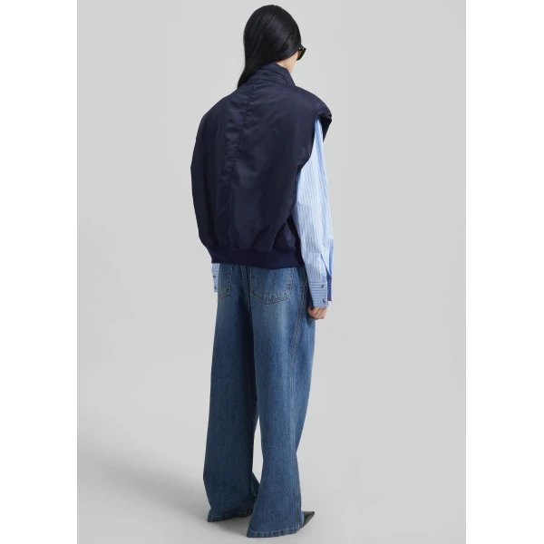 The Frankie Shop Aysen Sleeveless Bomber Jacket - Navy - Oversized Minimalist Jackets in Blue - Shop at Luxury Shoes 