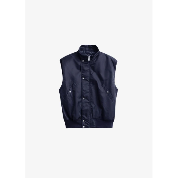 The Frankie Shop Aysen Sleeveless Bomber Jacket - Navy - Oversized Minimalist Jackets in Blue - Shop at Luxury Shoes 