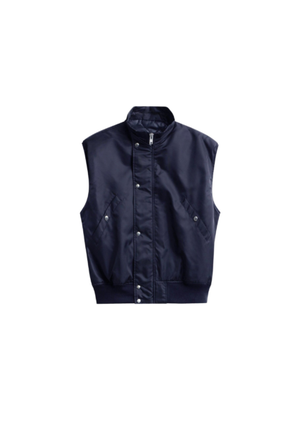 The Frankie Shop Aysen Sleeveless Bomber Jacket - Navy - Oversized Minimalist Jackets in Blue - Shop at Luxury Shoes 