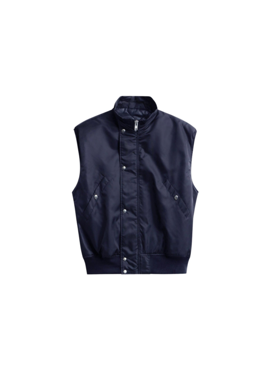 The Frankie Shop Aysen Sleeveless Bomber Jacket - Navy - Oversized Minimalist Jackets in Blue - Shop at Luxury Shoes 