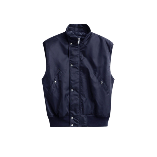 The Frankie Shop Aysen Sleeveless Bomber Jacket - Navy - Oversized Minimalist Jackets in Blue - Shop at Luxury Shoes 