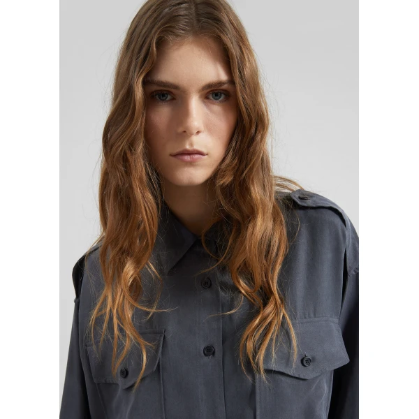 The Frankie Shop Balsta Cargo Shirt - Dark Grey - Oversized Minimalist Tops in Grey - Shop at Luxury Shoes 