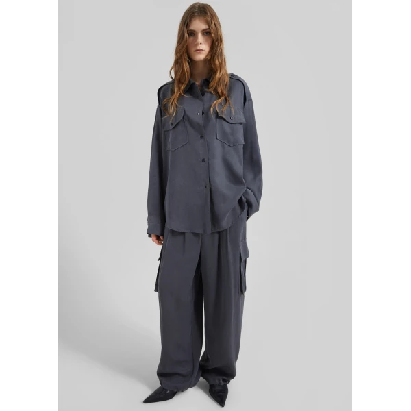 The Frankie Shop Balsta Cargo Shirt - Dark Grey - Oversized Minimalist Tops in Grey - Shop at Luxury Shoes 