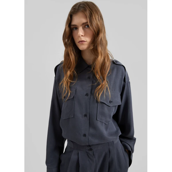 The Frankie Shop Balsta Cargo Shirt - Dark Grey - Oversized Minimalist Tops in Grey - Shop at Luxury Shoes 