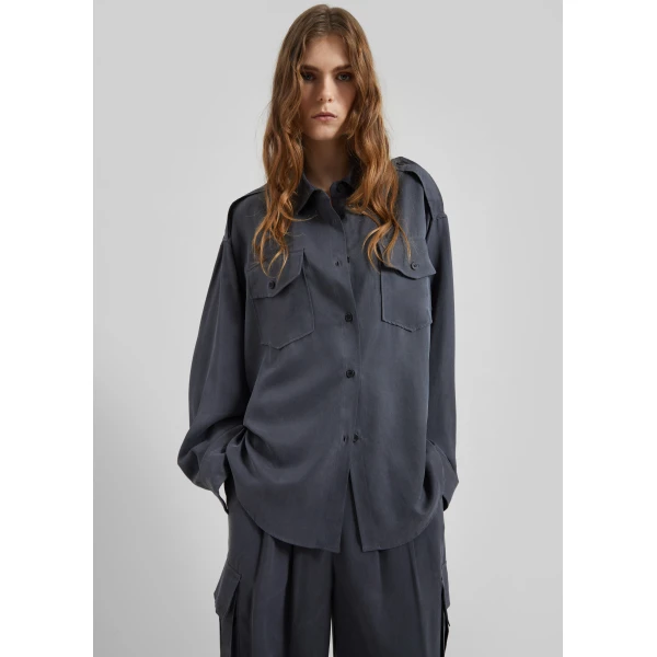 The Frankie Shop Balsta Cargo Shirt - Dark Grey - Oversized Minimalist Tops in Grey - Shop at Luxury Shoes 