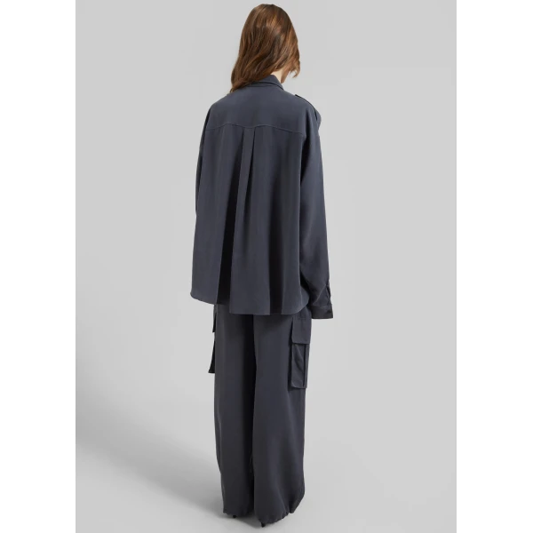 The Frankie Shop Balsta Cargo Shirt - Dark Grey - Oversized Minimalist Tops in Grey - Shop at Luxury Shoes 