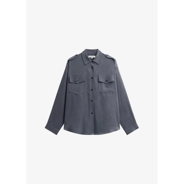 The Frankie Shop Balsta Cargo Shirt - Dark Grey - Oversized Minimalist Tops in Grey - Shop at Luxury Shoes 