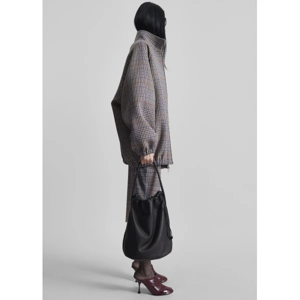 The Frankie Shop Baxter Wool Track Jacket - Beige Glen Plaid - Oversized Minimalist Jackets in Beige - Shop at Luxury Shoes 