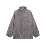 The Frankie Shop Baxter Wool Track Jacket - Beige Glen Plaid - Oversized Minimalist Jackets in Beige - Shop at Luxury Shoes 