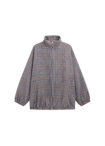 The Frankie Shop Baxter Wool Track Jacket - Beige Glen Plaid - Oversized Minimalist Jackets in Beige - Shop at Luxury Shoes 