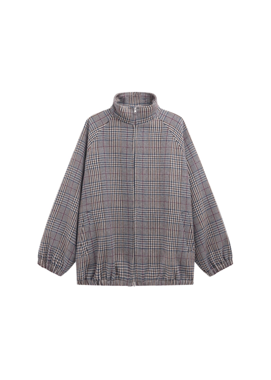 The Frankie Shop Baxter Wool Track Jacket - Beige Glen Plaid - Oversized Minimalist Jackets in Beige - Shop at Luxury Shoes 