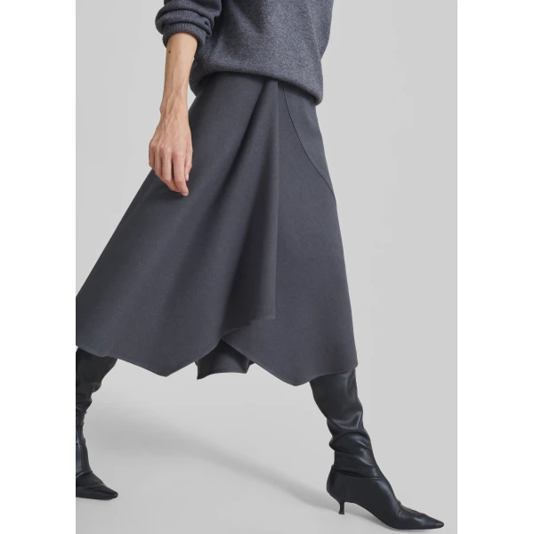 The Frankie Shop Bayel Flared Midi Skirt - Dark Grey - Oversized Minimalist Skirts in Grey - Shop at Luxury Shoes 