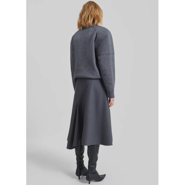 The Frankie Shop Bayel Flared Midi Skirt - Dark Grey - Oversized Minimalist Skirts in Grey - Shop at Luxury Shoes 