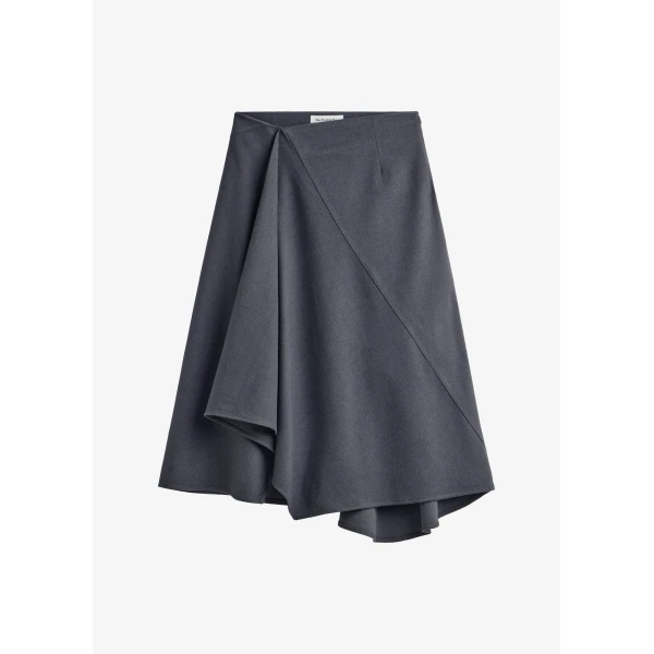 The Frankie Shop Bayel Flared Midi Skirt - Dark Grey - Oversized Minimalist Skirts in Grey - Shop at Luxury Shoes 