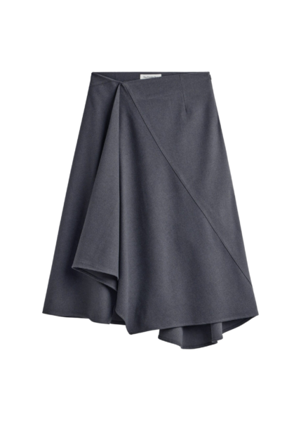 The Frankie Shop Bayel Flared Midi Skirt - Dark Grey - Oversized Minimalist Skirts in Grey - Shop at Luxury Shoes 