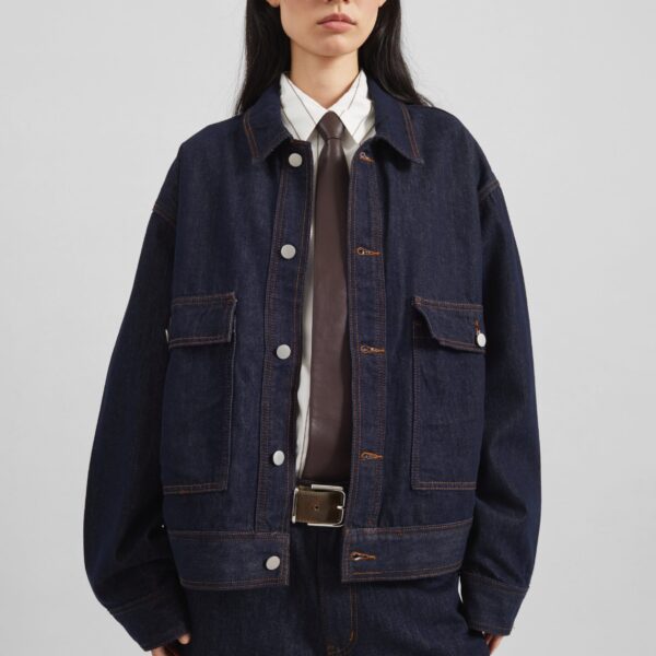 The Frankie Shop Belden Boxy Denim Jacket – Dark Wash, view 2