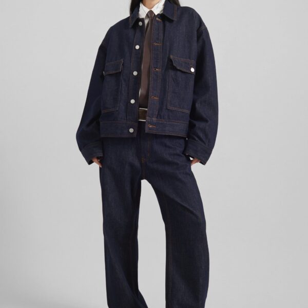 The Frankie Shop Belden Boxy Denim Jacket – Dark Wash, view 3