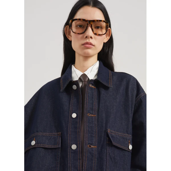 The Frankie Shop Belden Boxy Denim Jacket - Dark Wash - Oversized Minimalist Jackets in Blue - Shop at Luxury Shoes 