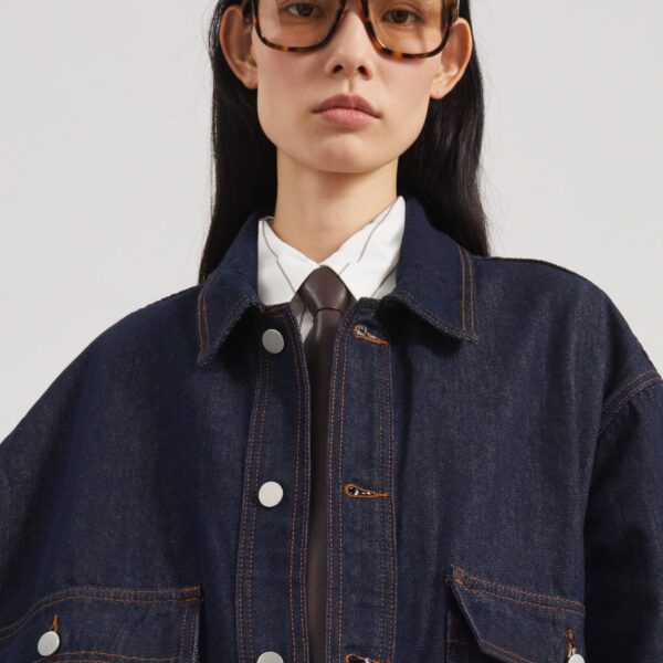 The Frankie Shop Belden Boxy Denim Jacket – Dark Wash, view 4
