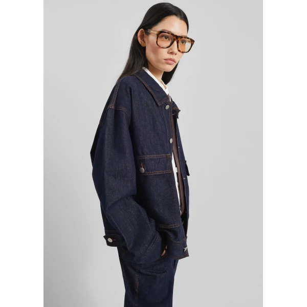 The Frankie Shop Belden Boxy Denim Jacket - Dark Wash - Oversized Minimalist Jackets in Blue - Shop at Luxury Shoes 