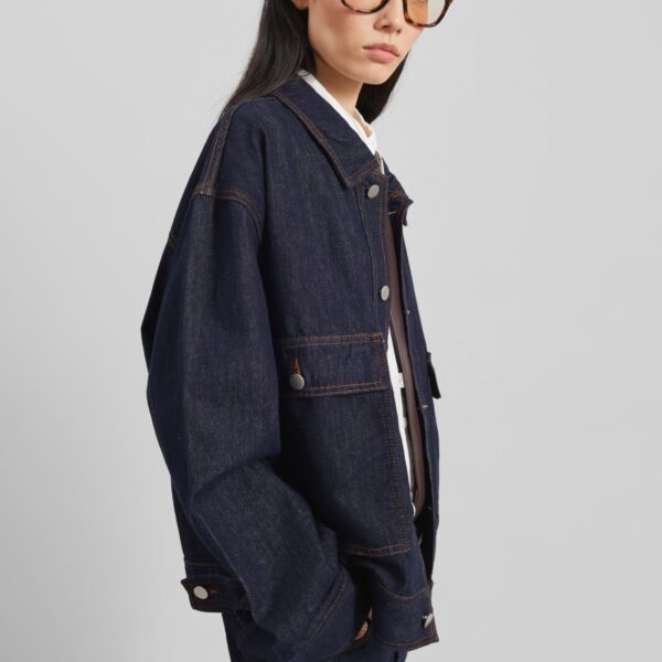 The Frankie Shop Belden Boxy Denim Jacket – Dark Wash, view 5