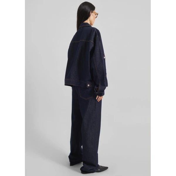 The Frankie Shop Belden Boxy Denim Jacket - Dark Wash - Oversized Minimalist Jackets in Blue - Shop at Luxury Shoes 