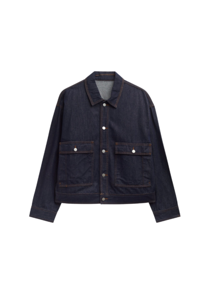 The Frankie Shop Belden Boxy Denim Jacket - Dark Wash - Oversized Minimalist Jackets in Blue - Shop at Luxury Shoes 