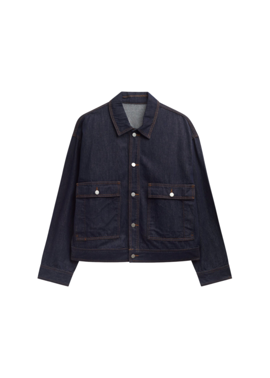 The Frankie Shop Belden Boxy Denim Jacket - Dark Wash - Oversized Minimalist Jackets in Blue - Shop at Luxury Shoes 