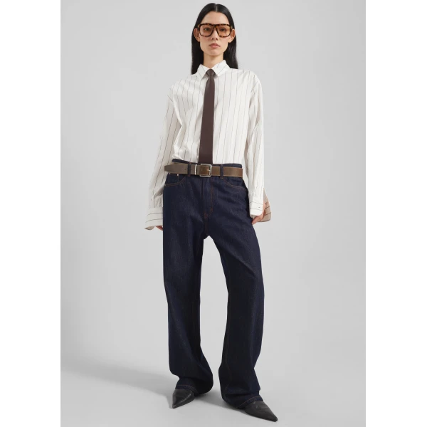 The Frankie Shop Belden Straight Leg Jeans - Dark Wash - Oversized Minimalist Pants in Blue - Shop at Luxury Shoes 