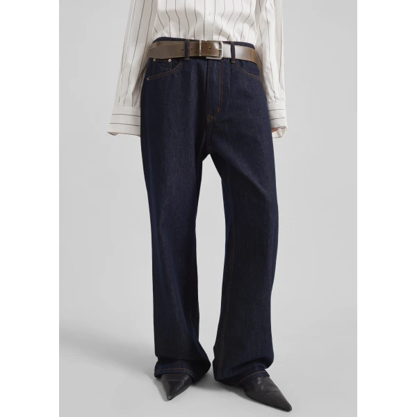 The Frankie Shop Belden Straight Leg Jeans - Dark Wash - Oversized Minimalist Pants in Blue - Shop at Luxury Shoes 