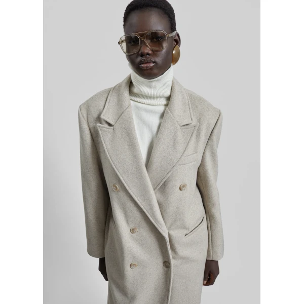 The Frankie Shop Bellace Wool Coat - Taupe - Oversized Minimalist Coats in Brown - Shop at Luxury Shoes 