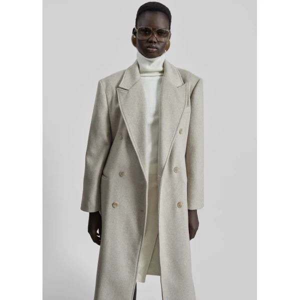The Frankie Shop Bellace Wool Coat - Taupe - Oversized Minimalist Coats in Brown - Shop at Luxury Shoes 