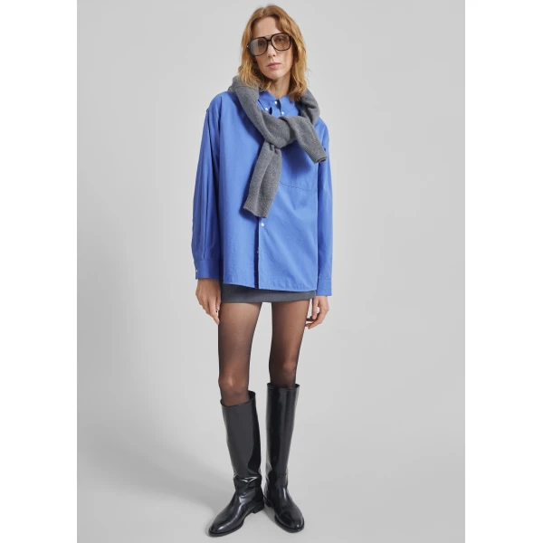 The Frankie Shop Bijnor Oxford Shirt - Blue - Oversized Minimalist Tops in Blue - Shop at Luxury Shoes 
