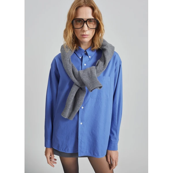 The Frankie Shop Bijnor Oxford Shirt - Blue - Oversized Minimalist Tops in Blue - Shop at Luxury Shoes 