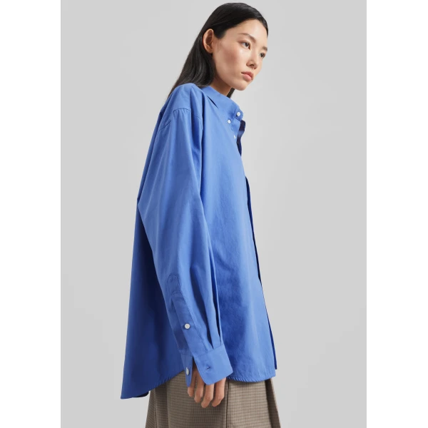 The Frankie Shop Bijnor Oxford Shirt - Blue - Oversized Minimalist Tops in Blue - Shop at Luxury Shoes 
