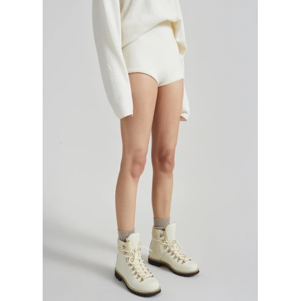 The Frankie Shop Bresica Knit Hot Pants - Ivory - Oversized Minimalist Shorts in Ivory - Shop at Luxury Shoes 