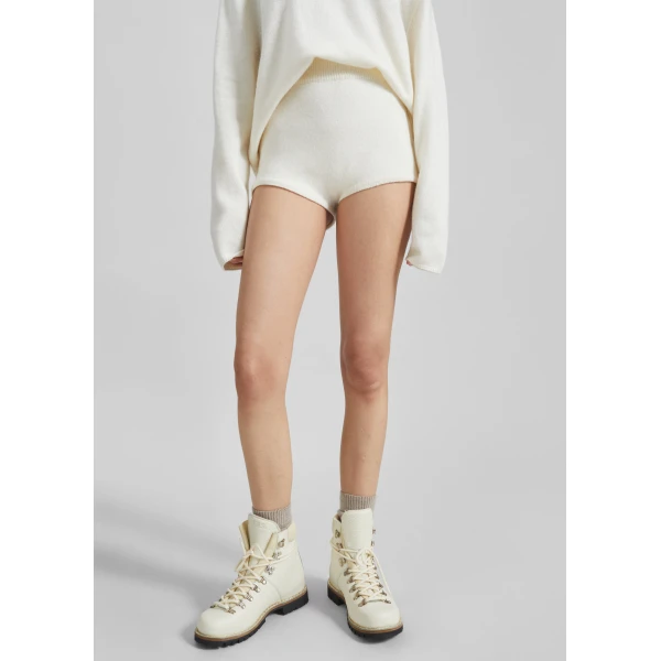 The Frankie Shop Bresica Knit Hot Pants - Ivory - Oversized Minimalist Shorts in Ivory - Shop at Luxury Shoes 