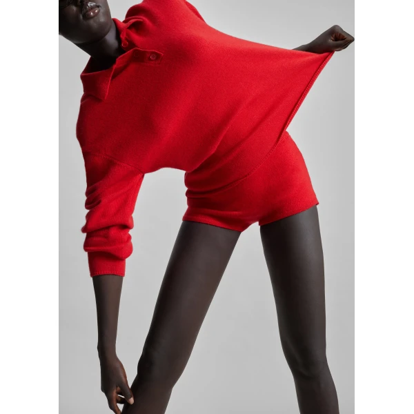 The Frankie Shop Bresica Knit Hot Pants - Red - Oversized Minimalist Shorts in Red - Shop at Luxury Shoes 