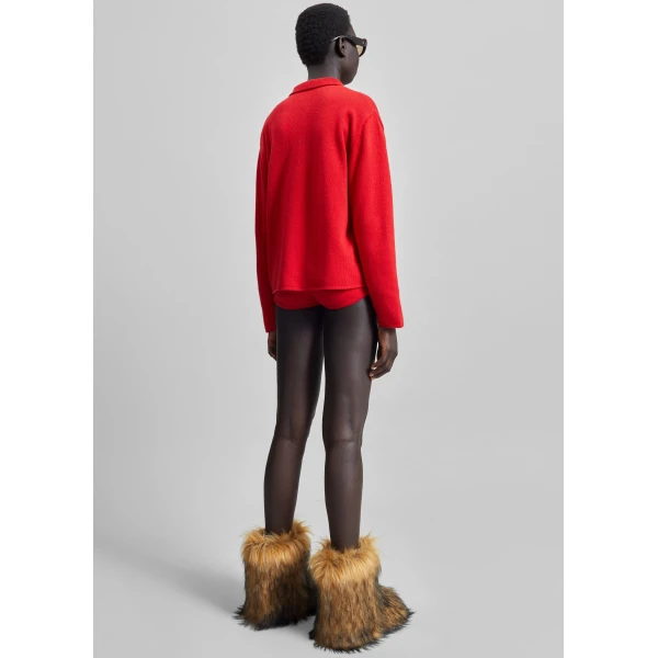 The Frankie Shop Bresica Knit Hot Pants - Red - Oversized Minimalist Shorts in Red - Shop at Luxury Shoes 