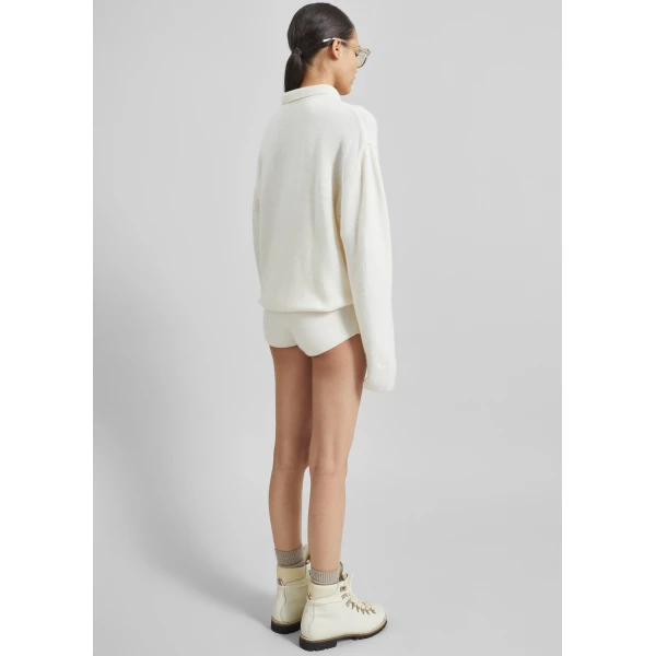 The Frankie Shop Bresica Knit Polo Sweater - Ivory - Oversized Minimalist Knitwear in Ivory - Shop at Luxury Shoes 