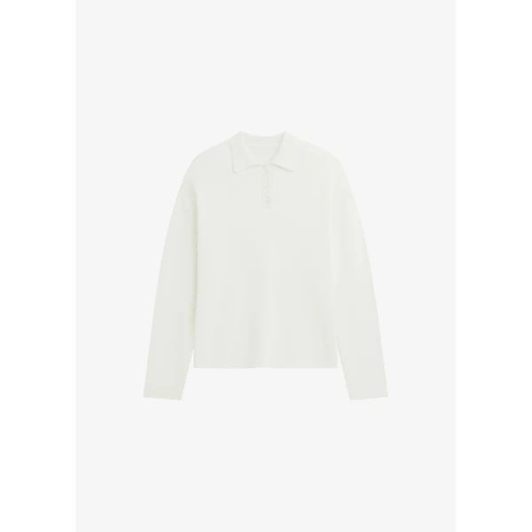The Frankie Shop Bresica Knit Polo Sweater - Ivory - Oversized Minimalist Knitwear in Ivory - Shop at Luxury Shoes 