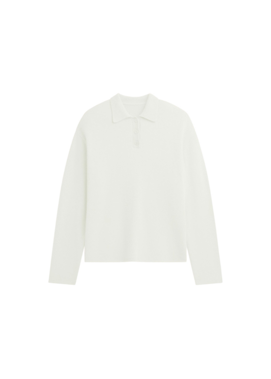 The Frankie Shop Bresica Knit Polo Sweater - Ivory - Oversized Minimalist Knitwear in Ivory - Shop at Luxury Shoes 