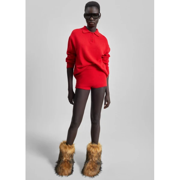 The Frankie Shop Bresica Knit Polo Sweater - Red - Oversized Minimalist Knitwear in Red - Shop at Luxury Shoes 