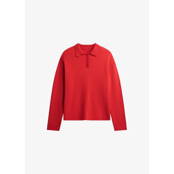 The Frankie Shop Bresica Knit Polo Sweater - Red - Oversized Minimalist Knitwear in Red - Shop at Luxury Shoes 