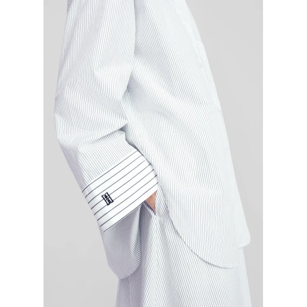 The Frankie Shop By Malene Birger Derris Shirt - White/Black Mix Stripe - Oversized Minimalist Tops in Black - Shop at Luxury Shoes 