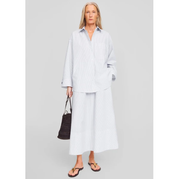 The Frankie Shop By Malene Birger Derris Shirt - White/Black Mix Stripe - Oversized Minimalist Tops in Black - Shop at Luxury Shoes 