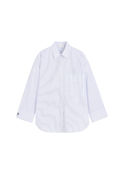 The Frankie Shop By Malene Birger Derris Shirt - White/Black Mix Stripe - Oversized Minimalist Tops in Black - Shop at Luxury Shoes 