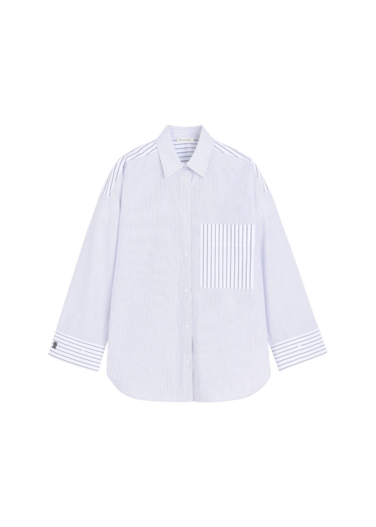 The Frankie Shop By Malene Birger Derris Shirt - White/Black Mix Stripe - Oversized Minimalist Tops in Black - Shop at Luxury Shoes 