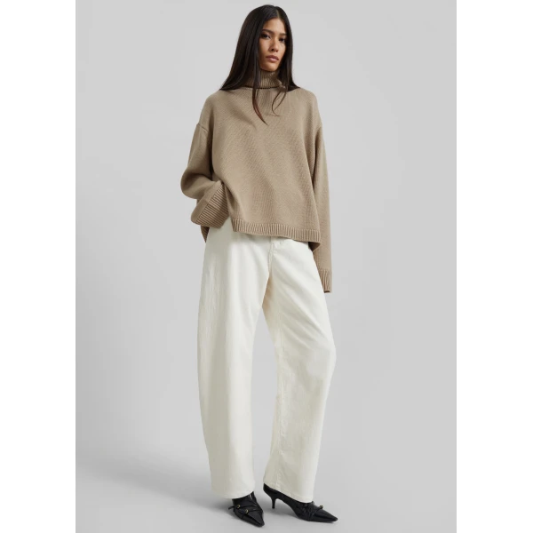 The Frankie Shop Caistor Corduroy Barrel Leg Pants - Ivory - Oversized Minimalist Pants in Ivory - Shop at Luxury Shoes 